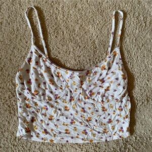 PacSun White Floral Camisole with Purple and Yellow Accents